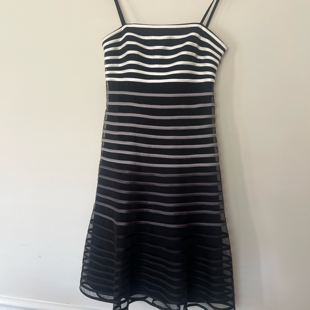 White House Black Market Black and White Striped Spaghetti Strap Mini Dress
